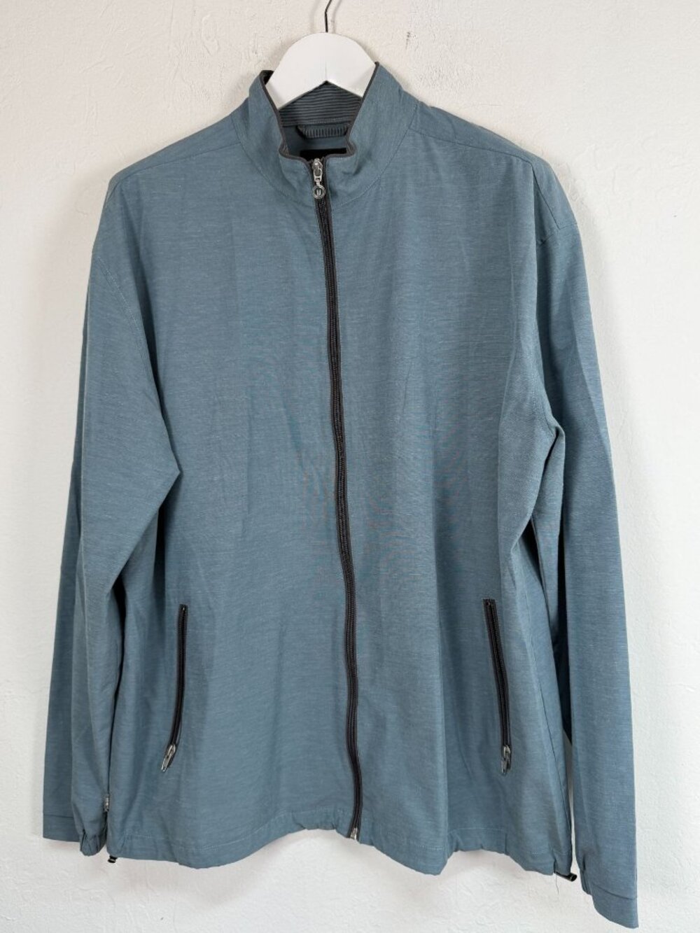 LINKSOUL Mens XL Slate Blue Full Zip Golf Jacket Striped Collar Lightweight